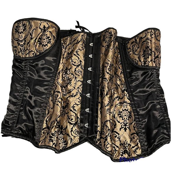 top drawer Daisy corsets womens 5xl black lace up floral velvet boned satin - Picture 1 of 12